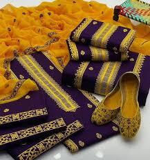 3 Pcs Women's Unstitched Cotton Lawn Embroidered Suit
